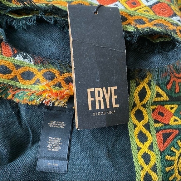 Frye | Women's Embroidered Aztec Patterned Modal Blend Blanket Scarf NWT - Picture 3 of 8